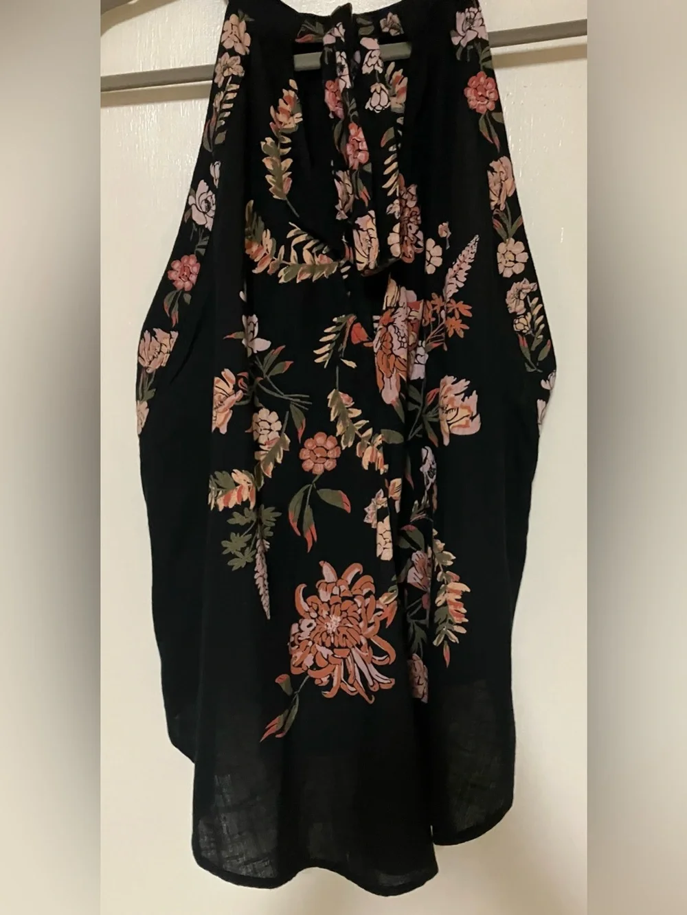 Free People Black Floral Halter Swing Cami with Peach and Cream Flowers: Large
